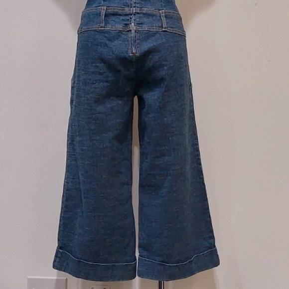 💋1970's BOHO CHIC💋 Capri Sanded Capri Denim Jumpsuit in Blue - Picture 11 of 12